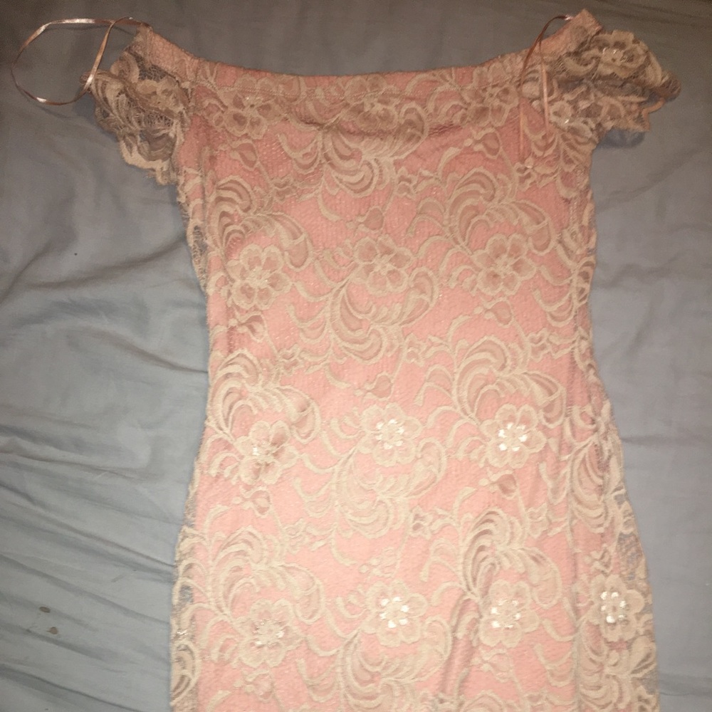 Peach tight dress, off the shoulder